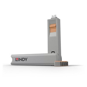 Lindy USB Type C Port Blocker Key - Pack of 4 Blockers, Orange