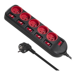 Maclean MCE204 power extension 1.5 m 5 AC outlet(s) Indoor Black, Red