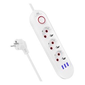 Maclean power strip, 3 socket extension + 3xUSB, 110-240V AC 50 /60Hz, 2.1A max 2500W, 1.5m, white, MCE394 W
