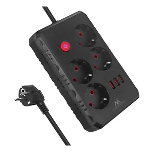 Maclean power strip, 4-socket extension cable + 3xUSB, 110-240V AC 50 /60Hz, 2.1A max 2500W, 1.5m, black, MCE392 B