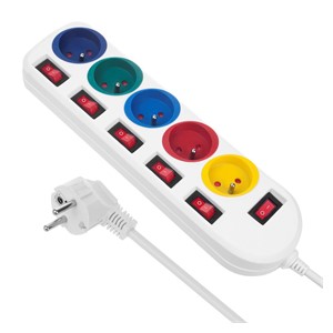 Maclean power strip, 5 socket extension cable, with switches, 250VAC /10A, 1.5m, MCE204 M /W
