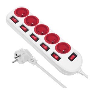 Maclean power strip, 5 socket extension cable, with switches, 250VAC /10A, 1.5m, MCE204 R /W