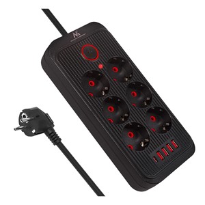 Maclean power strip, 6 socket extension + 4xUSB, 110-240V AC 50 /60Hz, 2.1A max 2500W, 1.5 m, black, MCE389 B