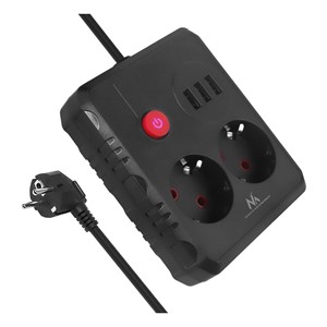 Maclean power strip, extender 2 sockets + 3xUSB, 110-240V AC 50 /60Hz, 2.1A max 2500W, 3 m, black, MCE388 B