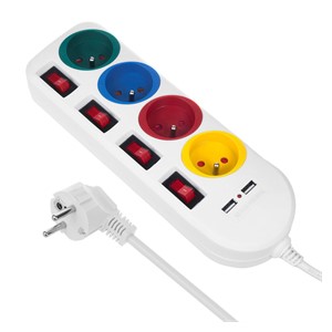 Maclean power strip, extender 4 sockets + 2xUSB, with switches, 250VAC /10A, 2.1A 5V, 1.5m, white, MCE229 W