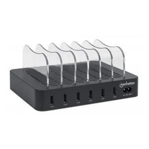 Manhattan Charging Station, 6x USB-A Ports, Outputs: 6x 2.4A, Smart IC, LED Indicator Lights, Black, Three Year Warranty, Box 3