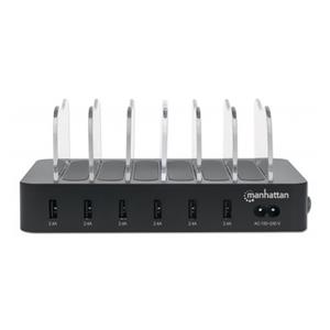 Manhattan Charging Station, 6x USB-A Ports, Outputs: 6x 2.4A, Smart IC, LED Indicator Lights, Black, Three Year Warranty, Box 4