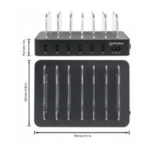 Manhattan Charging Station, 6x USB-A Ports, Outputs: 6x 2.4A, Smart IC, LED Indicator Lights, Black, Three Year Warranty, Box 7