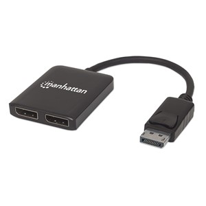 Manhattan DisplayPort 1.2 to 2-Port DisplayPort 1.2 Splitter Hub with MST, 4K@30Hz, USB-A Powered, Video Wall Function, Black, MST = Multi-Stream Transport, 3 Year Warranty