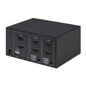 Manhattan HDMI KVM Switch 2-Port, 4K@30Hz, USB-A/3.5mm Audio/Mic Connections, Cables included, Audio Support, Control 2x computers from one pc/mouse/screen, USB Powered, Black, Three Year Warranty, Boxed 5