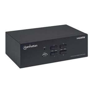 Manhattan HDMI KVM Switch 4-Port, 4K@30Hz, USB-A/3.5mm Audio/Mic Connections, Cables included, Audio Support, Control 4x computers from one pc/mouse/screen, USB Powered, Black, Three Year Warranty, Boxed 3