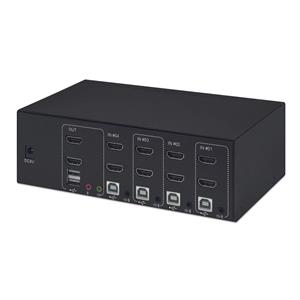 Manhattan HDMI KVM Switch 4-Port, 4K@30Hz, USB-A/3.5mm Audio/Mic Connections, Cables included, Audio Support, Control 4x computers from one pc/mouse/screen, USB Powered, Black, Three Year Warranty, Boxed 5