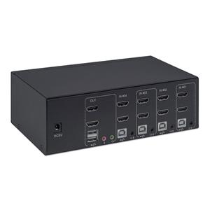 Manhattan HDMI KVM Switch 4-Port, 4K@30Hz, USB-A/3.5mm Audio/Mic Connections, Cables included, Audio Support, Control 4x computers from one pc/mouse/screen, USB Powered, Black, Three Year Warranty, Boxed 6