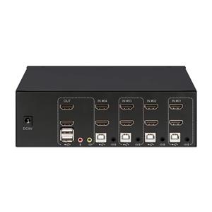 Manhattan HDMI KVM Switch 4-Port, 4K@30Hz, USB-A/3.5mm Audio/Mic Connections, Cables included, Audio Support, Control 4x computers from one pc/mouse/screen, USB Powered, Black, Three Year Warranty, Boxed 7