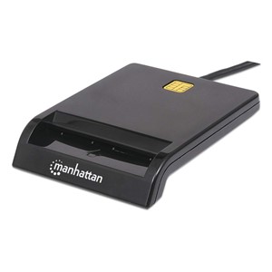 Manhattan USB-A Contact Smart Card Reader, 12 Mbps, Friction type compatible, External, Windows or Mac, Cable 105cm, Black, Three Year Warranty
