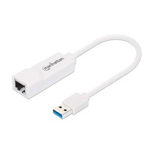 Manhattan USB-A Gigabit Network Adapter, White, 10/100/1000 Mbps Network, USB 3.0, Equivalent to USB31000SW, Ethernet, RJ45, Three Year Warranty, Blister