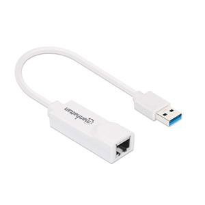 Manhattan USB-A Gigabit Network Adapter, White, 10/100/1000 Mbps Network, USB 3.0, Equivalent to USB31000SW, Ethernet, RJ45, Three Year Warranty, Blister 3