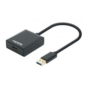 Manhattan USB-A to HDMI Cable, 1080p@60Hz, Converts USB 3.2 Gen1 (aka USB 3.0) signal to HDMI, 15cm, Black, Male to Female, Three Year Warranty