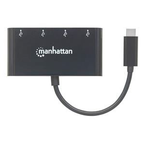 Manhattan USB-C Dock/Hub, Ports (x4): USB-A (x4), 5 Gbps (USB 3.2 Gen1 aka USB 3.0), External Power Supply Not Needed, Equivalent to HB30C4AB, Cable 20cm, SuperSpeed USB, Black, Three Year Warranty, Blister 5