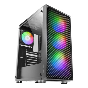 Mars Gaming MC-F Black, ATX Gaming Semitower, Full Tempered Glass Window, Metal-Mesh Front, 4x 120mm ARGB Fans