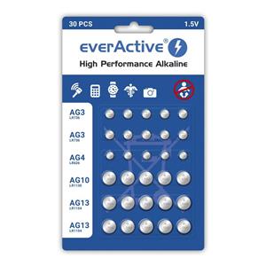 Mini alkaline battery Set everActive 10 x G3 /LR41, 5 x G4 /LR626, 5 x G10 /LR1130, 10 x G13 /LR1154