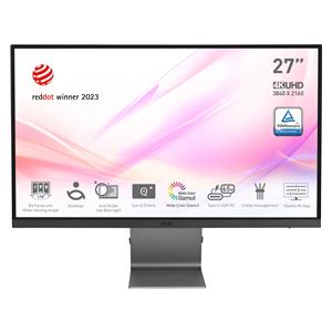 MSI Modern MD271UL 27 Inch Monitor, UHD (3840 x 2160), 60Hz, IPS, 4ms, Adaptive-Sync, 2x HDMI, DisplayPort, USB Type-C, Anti-Glare, Anti-Flicker, Less Blue light, TÜV Certified, Kensington, Grey 2