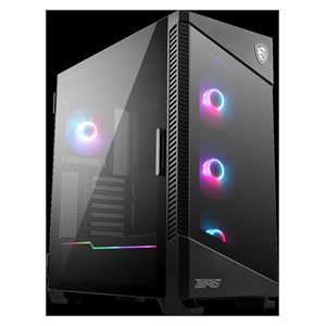 MSI MPG VELOX 100R Mid Tower Gaming Computer Case 'Black, 4x 120mm ARGB Fans, 1-6 ARGB Hub, ARGB light strip, USB Type-C, Tempered Glass, Center, E-ATX, ATX, mATX, mini-ITX'
