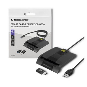 Qoltec 50634 Intelligent Smart ID chip card reader SCR-0634 | USB Type C