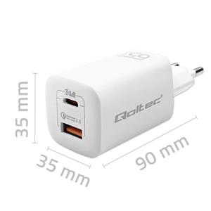 Qoltec 50765 mobile device charger Laptop, Portable gaming console, Power bank, Smartphone, Smartwatch, Tablet White AC Fast charging Indoor