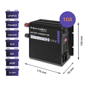 Qoltec 51958 Smart Monolith charger for LiFePO4 AGM GEL SLA batteries | 10A | 12V
