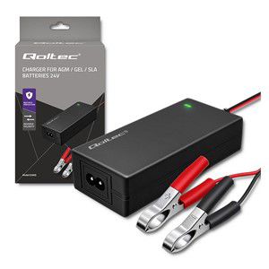Qoltec 52665 Automatic charger for AGM GEL STD batteries | 24V charger | 2A | 48W | LED | 1.8m cable