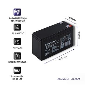 Qoltec 53030 AGM battery | 12V | 7Ah | max 105A 5