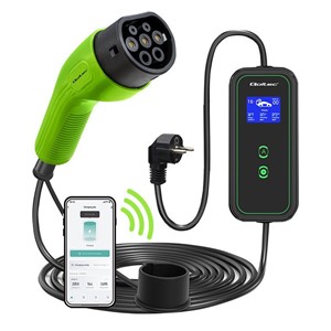Qoltec Mobile EV Car Charger Adjustable 2in1 Type2 | 3.5kW | 230V | Wi-Fi | LCD | Portable | Wallbox | 5m