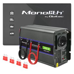 Qoltec Monolith 2000 MS Wave Voltage Converter | 12V to 230V | 1000 /2000W | USB