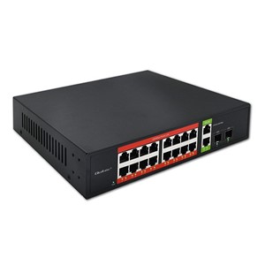Qoltec Przełącznik sieciowy SWITCH Gigabit Ethernet PoE | 16x RJ45 | 2x RJ45 Uplink | 2x SFP | 1000Mb /s