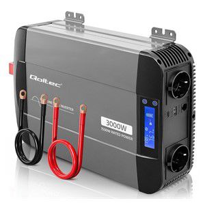 Qoltec Przetwornica napięcia Pure Sine Wave | 12V na 230V | 1500 /3000W | LCD | USB | USB-C | Kompatybilna z LiFePO4 GEL AGM