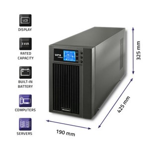 Qoltec Zasilacz awaryjny UPS On-line | Pure Sine Wave | 3kVA | 2.4kW | LCD | USB