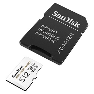 SanDisk 512GB High Endurance microSD Class 10 U3 V30 memory card with adapter