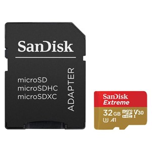 SanDisk Extreme microSDHC 32GB + SD Adapter for Action Sports Cameras - 100MB /s A1 C10 V30 UHS-I U3