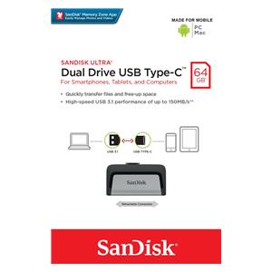 Sandisk Ultra Dual Drive USB Type-C USB flash drive 64 GB USB Type-A / USB Type-C 3.2 Gen 1 (3.1 Gen 1) Black,Silver