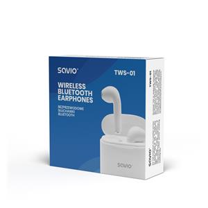 Savio TWS-01 Wireless Bluetooth Earphones, White 5