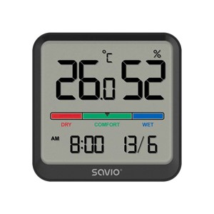 SAVIO Wireless weather station, temperature and humidity sensor, indoor use, LCD screen, clock, date, handle with magnet, CT-01 /B Black