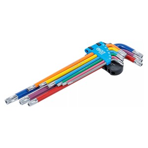 BGS Set kutnih steznih ključeva | višebojno | ekstra dugi | T-profil (za Torx) s provrtom T10 - T50 | 9-dijelni