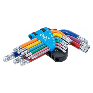 BGS Set kutnih steznih ključeva | višebojno | kratki | T-profil (za Torx) s provrtom i kuglastom glavom T10 - T50 | 9-dijelni