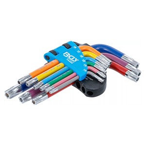 BGS Set kutnih steznih ključeva | višebojno | kratki | T-profil (za Torx) s provrtom T10 - T50 | 9-dijelni