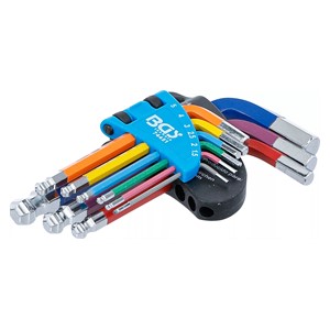 BGS Set kutnih steznih ključeva | višebojno | kratki | unutarnji šesterokut, unutarnji šesterokut s kuglastom glavom 1,5 - 10 mm | 9-dijelni