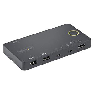 StarTech.com 2 Port Hybrid USB-A + HDMI & USB-C KVM Switch - Single 4K 60Hz HDMI 2.0 Monitor - Compact Desktop and/or Laptop HDMI KVM Switch - USB Bus Powered - Thunderbolt 3 Compatible 4