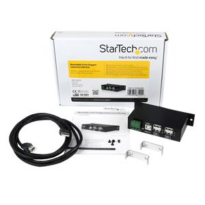 StarTech.com 4-Port USB 2.0 Hub - Metal Industrial USB-A Hub - Din Rail, Wall or Desk Mountable USB Data Hub - TAA Compliant USB Expander Hub 3