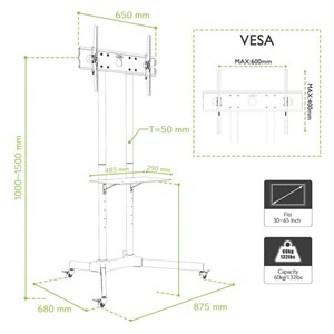 Techly Floor Trolley with Shelf Support LCD /LED /Plasma 30-65 ICA-TR6