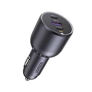 Ugreen 130W 3-Port Fast Car Char gray Headphones, Mobile computer, Mobile phone, Laptop, Power bank, Telephone Grey Cigar lighter Auto